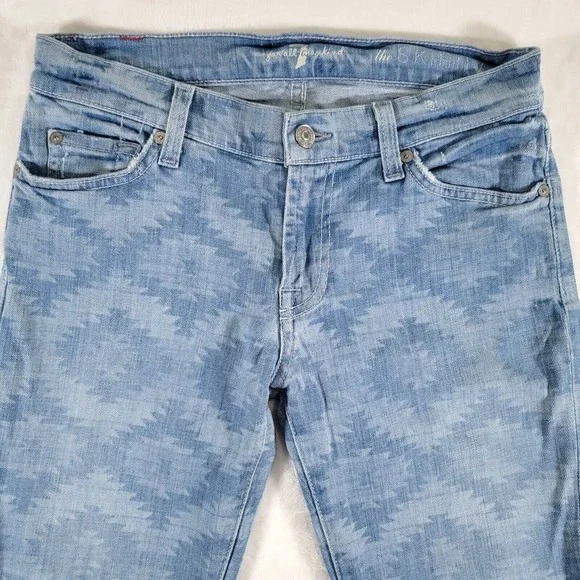 7 For ALL Mankind The Skinny Jeans Size 27 Ancient Pyramid Laser Aztec Print - Picture 3 of 16